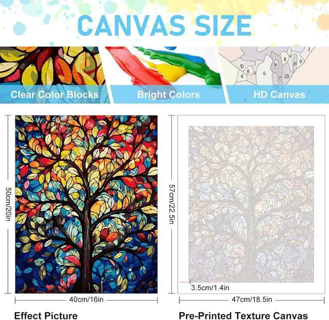 Alt view image 2 of 7 - Paint by Numbers Kit for Adults, Tree of Life Acrylic Canvas Painting Set | 16x20 Inch, DIY Number Painting Craft Kit for Adults Beginners, Home Wall Decor, Stress Relief Relaxing Hobby Gift