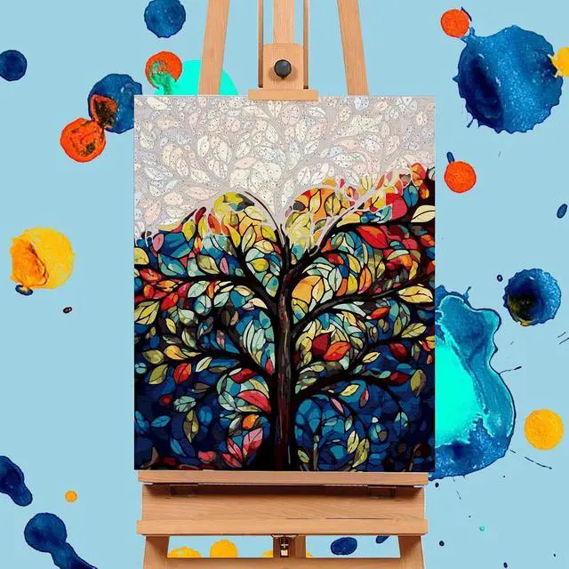 Alt view image 4 of 7 - Paint by Numbers Kit for Adults, Tree of Life Acrylic Canvas Painting Set | 16x20 Inch, DIY Number Painting Craft Kit for Adults Beginners, Home Wall Decor, Stress Relief Relaxing Hobby Gift