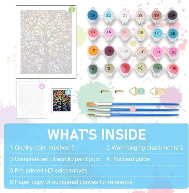 Alt view image 5 of 7 - Paint by Numbers Kit for Adults, Tree of Life Acrylic Canvas Painting Set | 16x20 Inch, DIY Number Painting Craft Kit for Adults Beginners, Home Wall Decor, Stress Relief Relaxing Hobby Gift