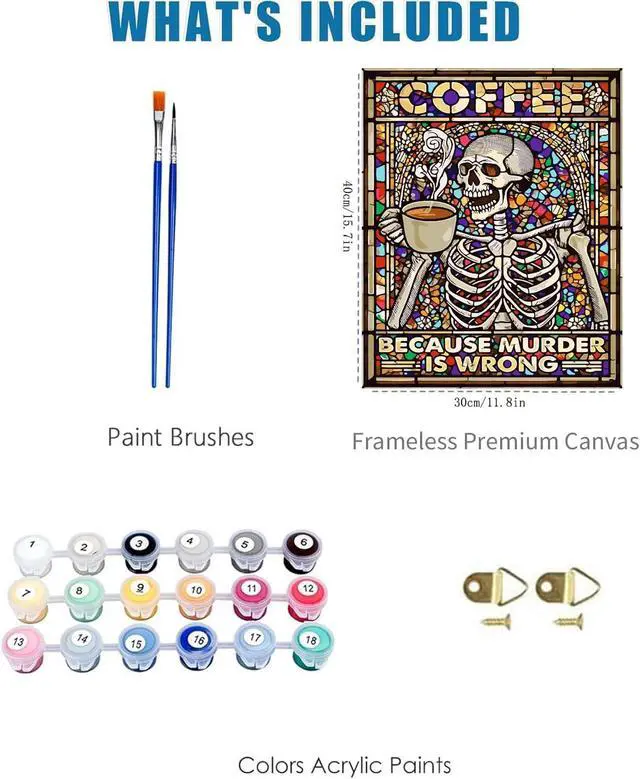 Alt view image 3 of 7 - Halloween Skeleton Paint by Numbers Kit for Adults Canvas, Frameworkless | Easy Adult Paint by Number Kits on Canvas DIY Halloween Skeleton Painting for Beginners Art by Numbers for Home Wall Decor
