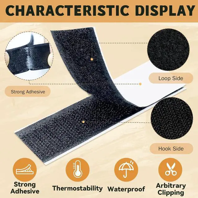 Alt view image 3 of 7 - 58 Sets - 1x4 inch Square Hook and Loop Tapes, Fabrics Nylon, Black | Hook and Loop Strips with Adhesive, Self Sticky Double Sided Heavy Duty Strips for Home Office School and Crafting