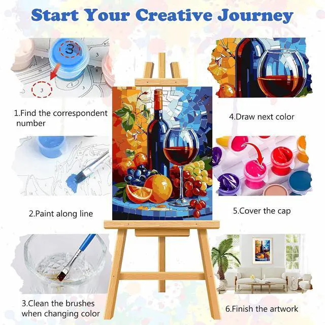 Alt view image 6 of 7 - MEIYUDA Cocktail Paint by Numbers Kit for Adults, Glass Red Wine Paint by Numbers for Beginners, DIY Acrylic Oil Painting by Number on Canvas Without Frame for Home Wall Decor and Presents 12x16inch