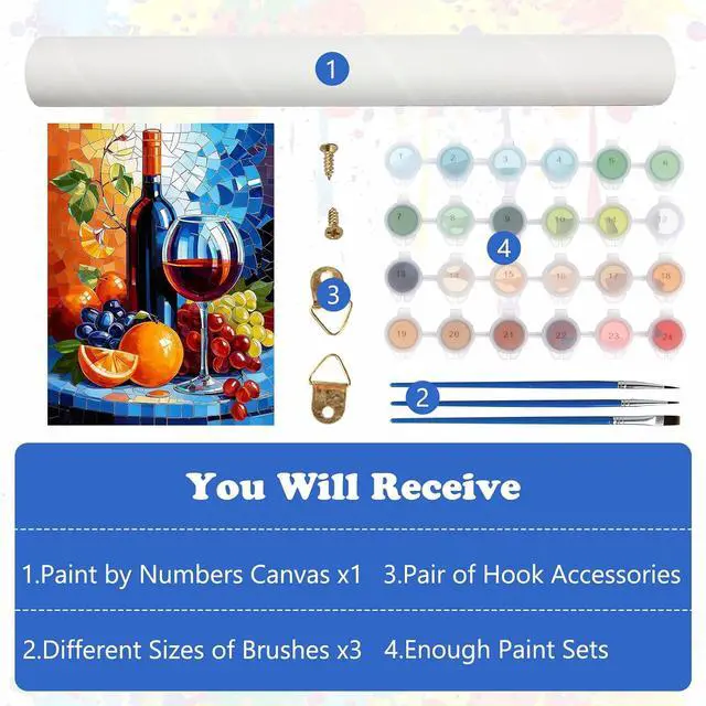 Alt view image 7 of 7 - MEIYUDA Cocktail Paint by Numbers Kit for Adults, Glass Red Wine Paint by Numbers for Beginners, DIY Acrylic Oil Painting by Number on Canvas Without Frame for Home Wall Decor and Presents 12x16inch