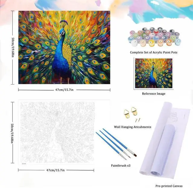 Alt view image 5 of 7 - Natuyalo Peacock Paint by Numbers Kit for Adults - Animal Paint by Number on Canvas Without Frame, DIY Acrylic Painting for Ideal Gift Home Wall Decor (16x20 Inch)