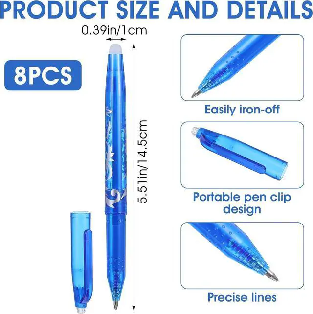 Alt view image 2 of 7 - 8pcs Heat Erasable Pens for Fabric, Fabric Marking Pens Fabrics Markers No Ghost Lines, Disappearing Ink for Precise Marking for Quilting Sewing Embroidery DIY Dressmaking Fabrics Tailors Chalk