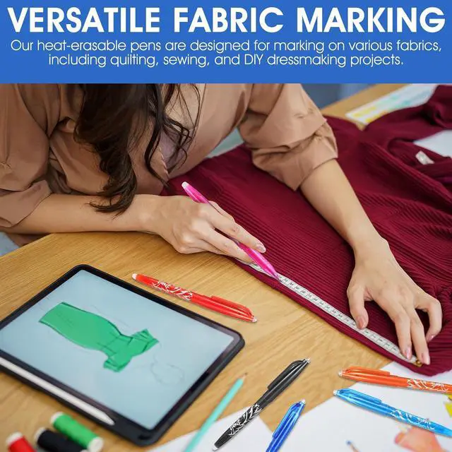 Alt view image 3 of 7 - 8pcs Heat Erasable Pens for Fabric, Fabric Marking Pens Fabrics Markers No Ghost Lines, Disappearing Ink for Precise Marking for Quilting Sewing Embroidery DIY Dressmaking Fabrics Tailors Chalk