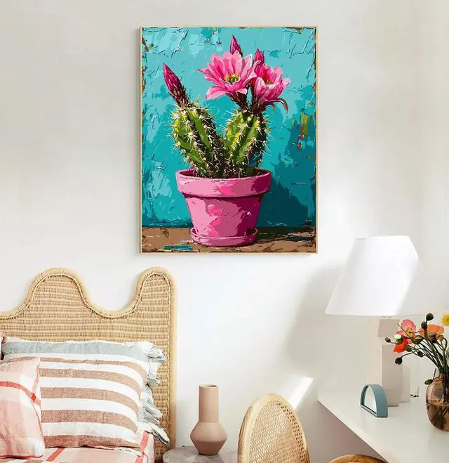 Alt view image 4 of 7 - Mrnsiet Paint by Number for Adults Beginners, Easy Cactus Paint by Numbers Kits on Canvas, DIY Cactus Oil Painting Kits Adults' Paint-by-Number Kits for Home Wall Decor 16x20 Inch