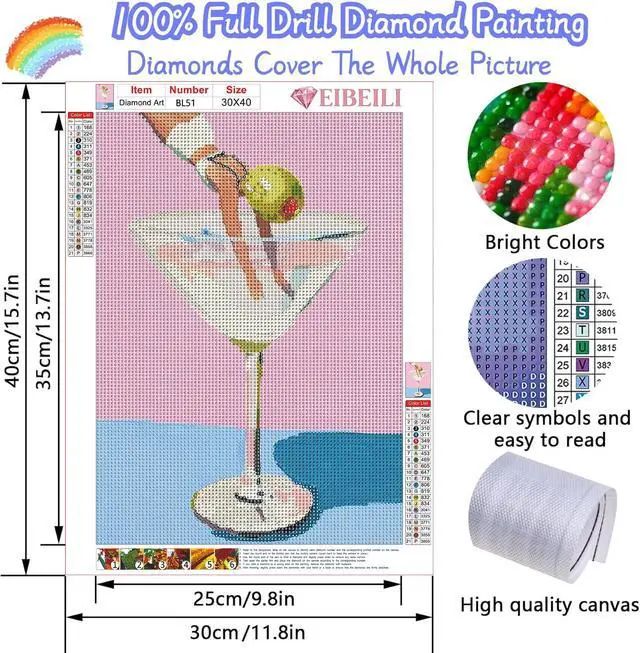 Alt view image 2 of 7 - EIBEILI Diamond Art Kits for Adults, Cocktail Diamond Painting Kits for Beginner DIY 5D Full Pink Drill Diamond Dots Crafts for Home Wall Decor Gifts 12x16 Inch