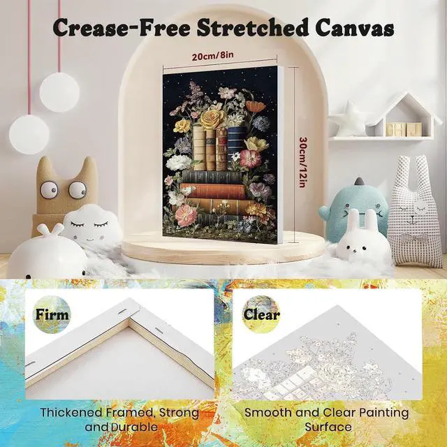 Alt view image 2 of 7 - xackcme Book Paint by Numbers for Adults with Framed Canvas 8x12 inch | Flowers Paint by Number on Canvas, DIY Books Acrylic Oil Painting Kits with Brushes Wooden Easel for Home Wall Decor