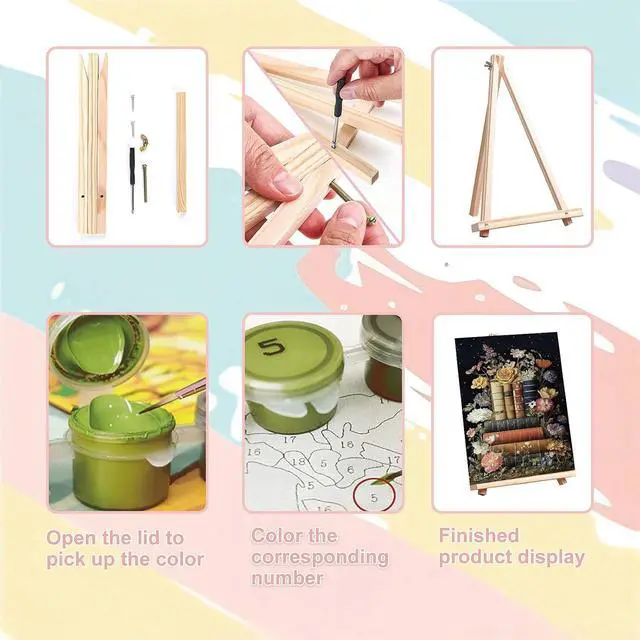 Alt view image 6 of 7 - xackcme Book Paint by Numbers for Adults with Framed Canvas 8x12 inch | Flowers Paint by Number on Canvas, DIY Books Acrylic Oil Painting Kits with Brushes Wooden Easel for Home Wall Decor