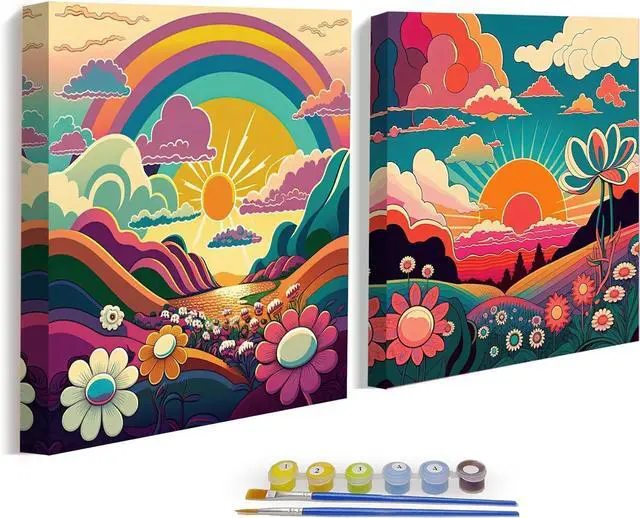 Main image of KYOQFVN 2 Framed DIY Paint by Numbers for Adults Beginner, Paint by Number for Adults Framed Canvas, Painting by Numbers for Adults, 2 8x8, Paint by Number for Adults, Crafts for Adults (with Frame)