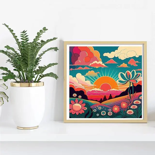 Alt view image 2 of 6 - KYOQFVN 2 Framed DIY Paint by Numbers for Adults Beginner, Paint by Number for Adults Framed Canvas, Painting by Numbers for Adults, 2 8x8, Paint by Number for Adults, Crafts for Adults (with Frame)