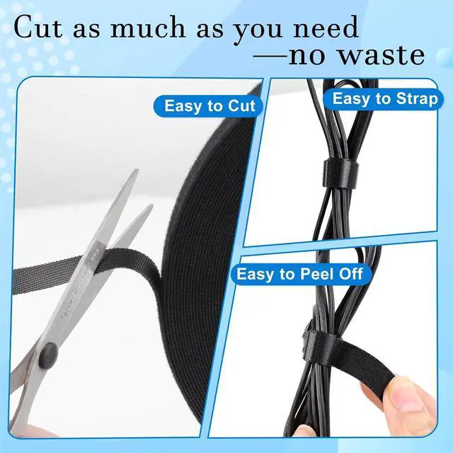 Alt view image 3 of 7 - Phinus Hook and Loop Tape 1/2 Inch Wide x 120 FT, Reusable Black Strips Sew On Roll, Non-Adhesive Self-Gripping Strap for Home, Office, Data Center, Clothes, Fabric and DIY Projects