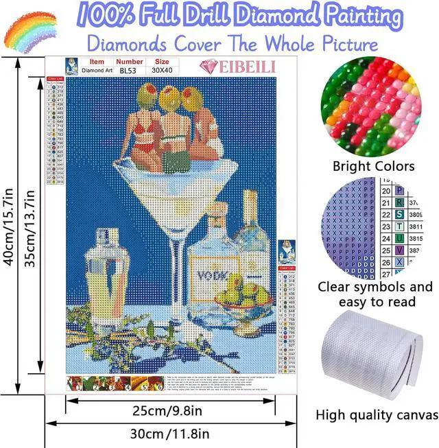 Alt view image 2 of 7 - EIBEILI Diamond Art Kits for Adults, Female Cocktail Diamond Painting Kits for Beginner DIY 5D Full Drill Diamond Dots Crafts for Home Wall Decor Gifts 12x16 Inch