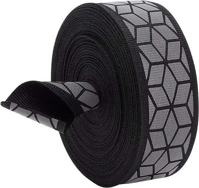 Main image of BENECREAT 11Yard 1inch Wide Geometric Print Silver Sew On Reflective Ribbon Tape, High Visibility Reflective Tape Strip Warning Tape for Clothing, Rain Coats, Jackets, Black