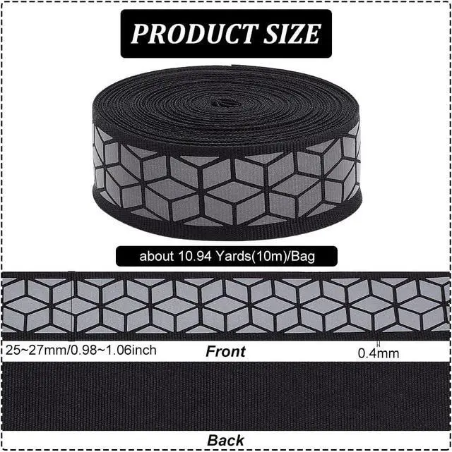 Alt view image 2 of 6 - BENECREAT 11Yard 1inch Wide Geometric Print Silver Sew On Reflective Ribbon Tape, High Visibility Reflective Tape Strip Warning Tape for Clothing, Rain Coats, Jackets, Black