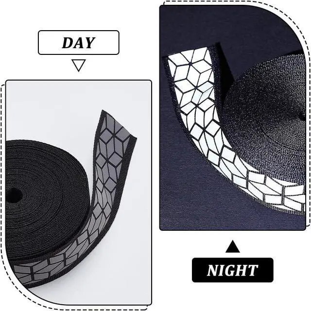 Alt view image 4 of 6 - BENECREAT 11Yard 1inch Wide Geometric Print Silver Sew On Reflective Ribbon Tape, High Visibility Reflective Tape Strip Warning Tape for Clothing, Rain Coats, Jackets, Black