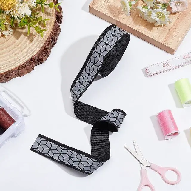 Alt view image 5 of 6 - BENECREAT 11Yard 1inch Wide Geometric Print Silver Sew On Reflective Ribbon Tape, High Visibility Reflective Tape Strip Warning Tape for Clothing, Rain Coats, Jackets, Black