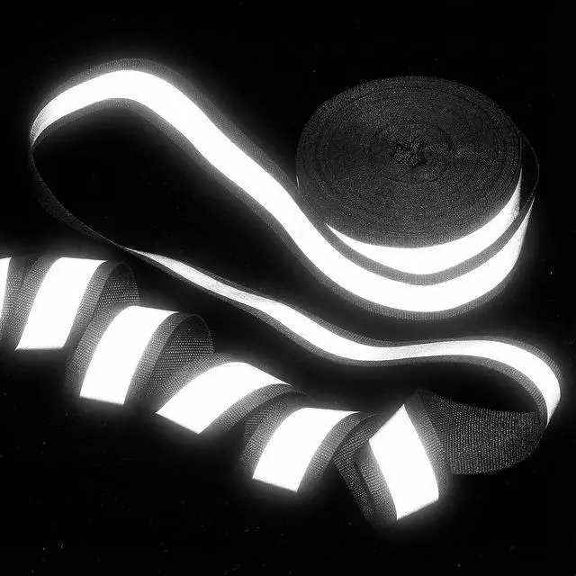 Alt view image 2 of 7 - 1 X 50 Ft Reflective Ribbon, Sew on Black Reflective Tape for Clothing High Visibility Nylon Silver Florescent Safety Webbing for Warning Safety Strip Trim Deco on Vest Bag Pants Shoes Pet Wears