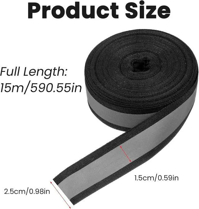 Alt view image 3 of 7 - 1 X 50 Ft Reflective Ribbon, Sew on Black Reflective Tape for Clothing High Visibility Nylon Silver Florescent Safety Webbing for Warning Safety Strip Trim Deco on Vest Bag Pants Shoes Pet Wears