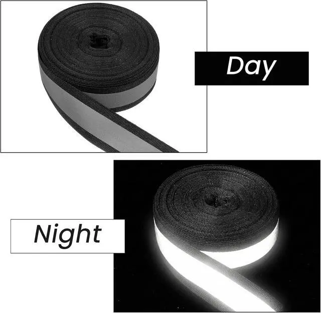 Alt view image 5 of 7 - 1 X 50 Ft Reflective Ribbon, Sew on Black Reflective Tape for Clothing High Visibility Nylon Silver Florescent Safety Webbing for Warning Safety Strip Trim Deco on Vest Bag Pants Shoes Pet Wears