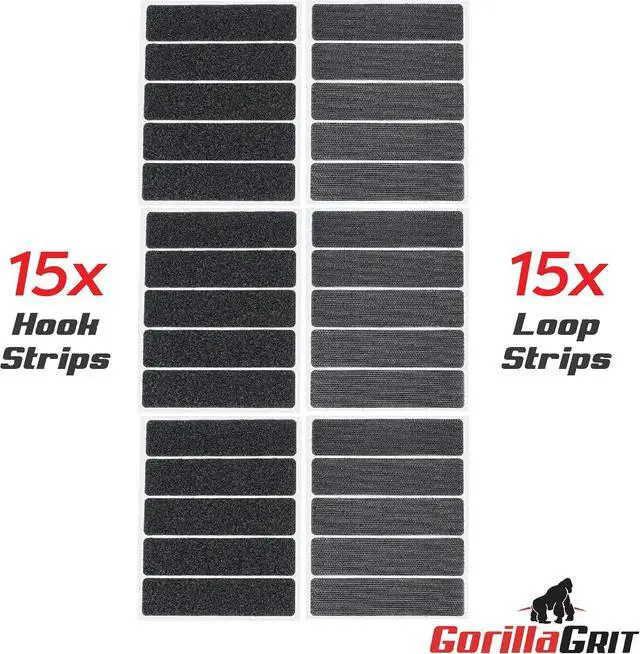 Alt view image 2 of 7 - Self-Adhesive Hook and Loop Tape Strips - 1 x 4 inch Wide Straps - Heavy Duty Sticky Back Tape Fastener - 15 Strips (Black)