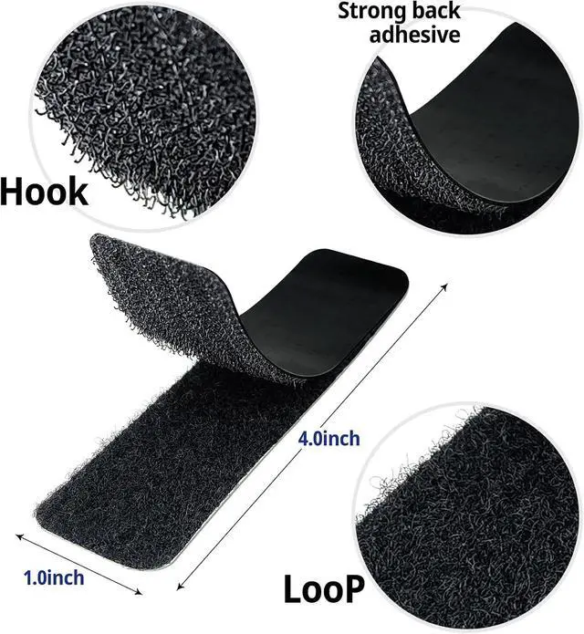 Alt view image 2 of 7 - 12 Sets 1 x 4 Inch Hook and Loop Tape Sticky Back - Heavy Duty Double-Sided Adhesive Strips - Strong Fastener for Home, Office, Indoor & Outdoor Use(Black)