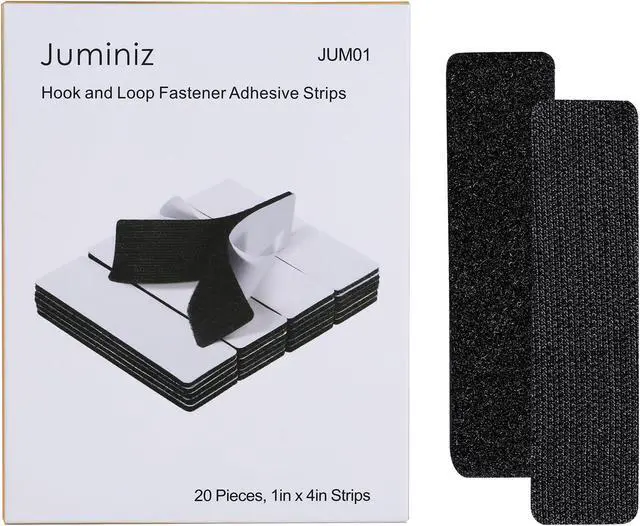 Alt view image 2 of 7 - JUMINIZ 20 Sets 1x4 Inch Hook and Loop Fastener Strips with Adhesive Heavy Duty Double Sided Sticky for Picture Hanging, Wall Mounting Tape, Outdoor, Fabric, Home, Office, Black