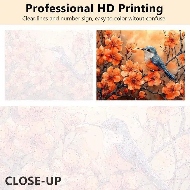 Alt view image 5 of 7 - TUMOVO Bird Paint by Number Kit for Adults Bird with Blooming Flowers | bird with flowers art on 16x20 inch unframed canvas with acrylic paints and 3 brushes, relaxing DIY craft and wall decor.