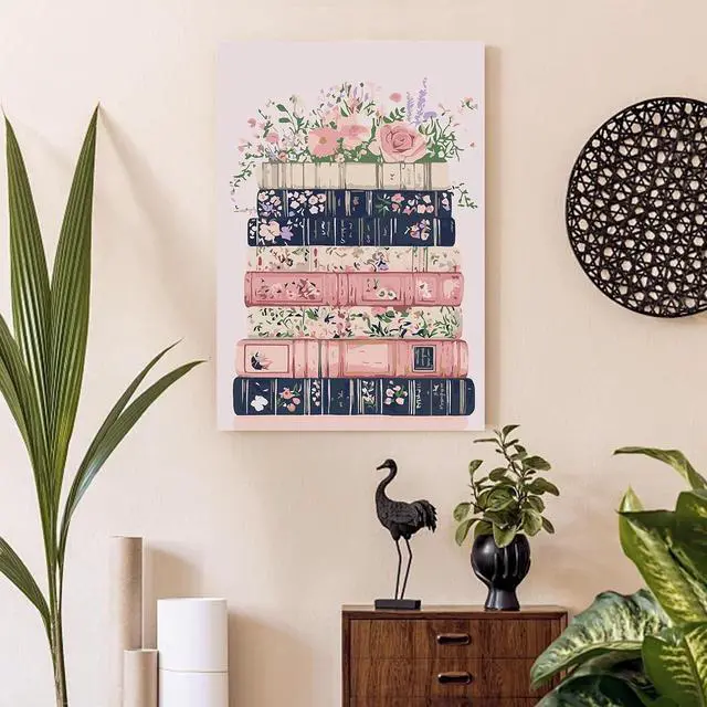 Alt view image 6 of 7 - Gemozaic Book Framed Paint by Numbers Kit for Adults with Easel, 8x12 in | Floral Books Paint by Number for Adults, Small DIY Acrylic Pink Numbers Painting on Framed Canvas for Home, Wall Decor, Gift