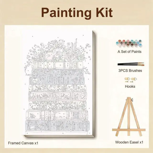 Alt view image 7 of 7 - Gemozaic Book Framed Paint by Numbers Kit for Adults with Easel, 8x12 in | Floral Books Paint by Number for Adults, Small DIY Acrylic Pink Numbers Painting on Framed Canvas for Home, Wall Decor, Gift