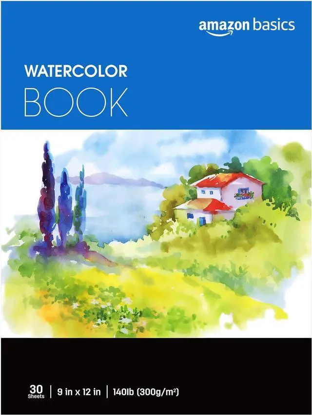 Main image of Amazon Basics Watercolor Pad for Beginners, Artists, Adults and Students, Cold Press Textured Surface, 9"x12", 140 lb / 300 gsm, 30 Sheets, White