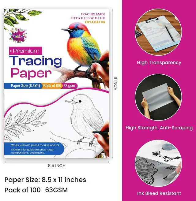 Alt view image 2 of 7 - Tracing Paper 8.5x11 in, 100 Sheets, Transparent Sketch Paper 63gsm | Translucent, Sketching & Drafting, Overlays, Pencil Marker & Ink, Premium