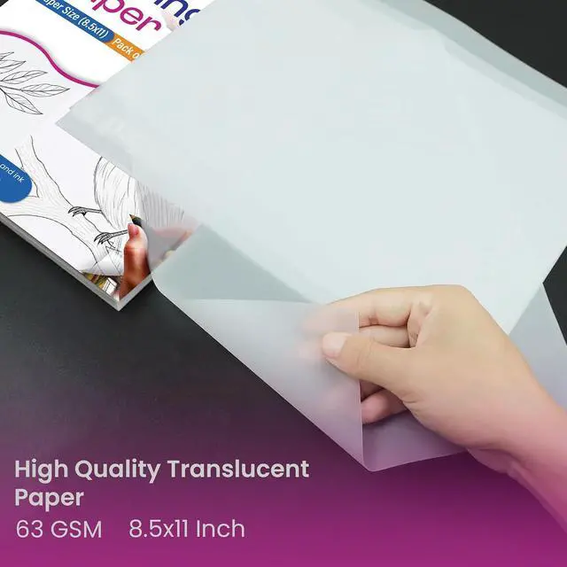 Alt view image 6 of 7 - Tracing Paper 8.5x11 in, 100 Sheets, Transparent Sketch Paper 63gsm | Translucent, Sketching & Drafting, Overlays, Pencil Marker & Ink, Premium