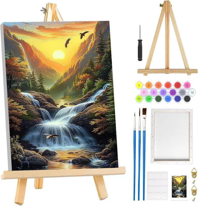 Main image of MOGTAA Landscape Paint by Numbers Kit for Adults Beginners with Frame, Sunset Adult Paint by Number Kits on Canvas with Easel, Easy DIY Oil Painting Kits for Home Decor, 8x12in