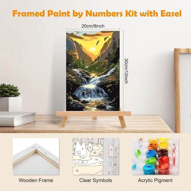 Alt view image 2 of 7 - MOGTAA Landscape Paint by Numbers Kit for Adults Beginners with Frame, Sunset Adult Paint by Number Kits on Canvas with Easel, Easy DIY Oil Painting Kits for Home Decor, 8x12in