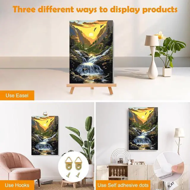 Alt view image 3 of 7 - MOGTAA Landscape Paint by Numbers Kit for Adults Beginners with Frame, Sunset Adult Paint by Number Kits on Canvas with Easel, Easy DIY Oil Painting Kits for Home Decor, 8x12in