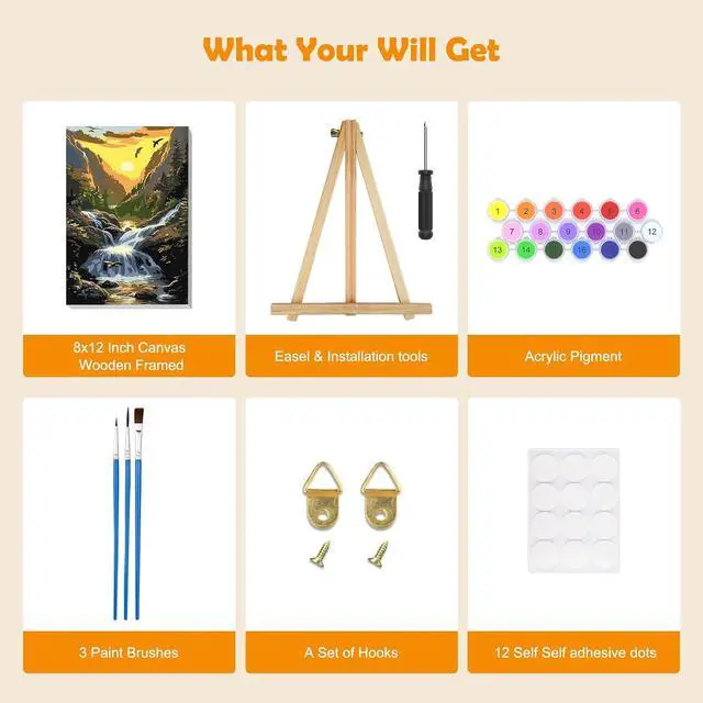 Alt view image 5 of 7 - MOGTAA Landscape Paint by Numbers Kit for Adults Beginners with Frame, Sunset Adult Paint by Number Kits on Canvas with Easel, Easy DIY Oil Painting Kits for Home Decor, 8x12in