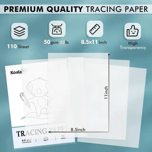 Alt view image 2 of 7 - Koala 110 Sheets Tracing Paper 8.5x11 in Translucent Paper 32LB 50gsm | for Trace Images, Sketch, Drawing, Overlays