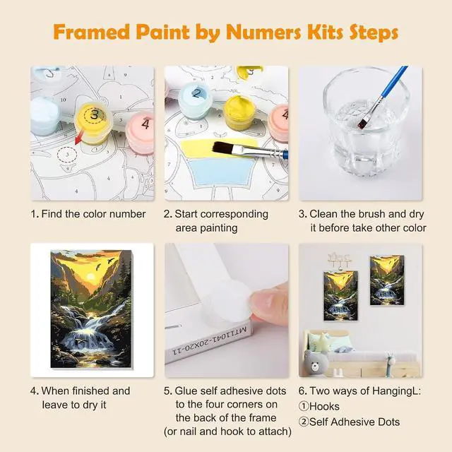 Alt view image 6 of 7 - MOGTAA Landscape Paint by Numbers Kit for Adults Beginners with Frame, Sunset Adult Paint by Number Kits on Canvas with Easel, Easy DIY Oil Painting Kits for Home Decor, 8x12in