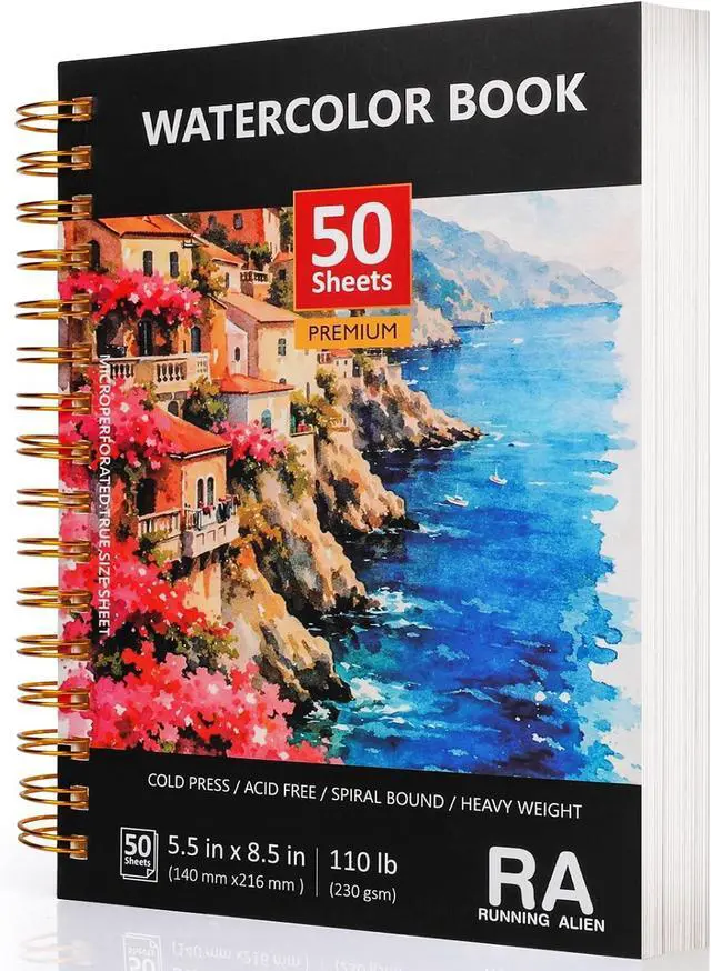 Main image of 50 Sheets Watercolor Paper Pad,8.5"X5.5" Water Color Paper,110lb/230gsm Painting Drawing Paper Book,Cold Press Watercolor Sketchbook,Art Supplies for Adults & Students to Practice