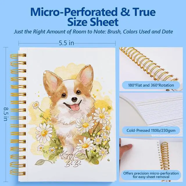 Alt view image 2 of 7 - 50 Sheets Watercolor Paper Pad,8.5"X5.5" Water Color Paper,110lb/230gsm Painting Drawing Paper Book,Cold Press Watercolor Sketchbook,Art Supplies for Adults & Students to Practice