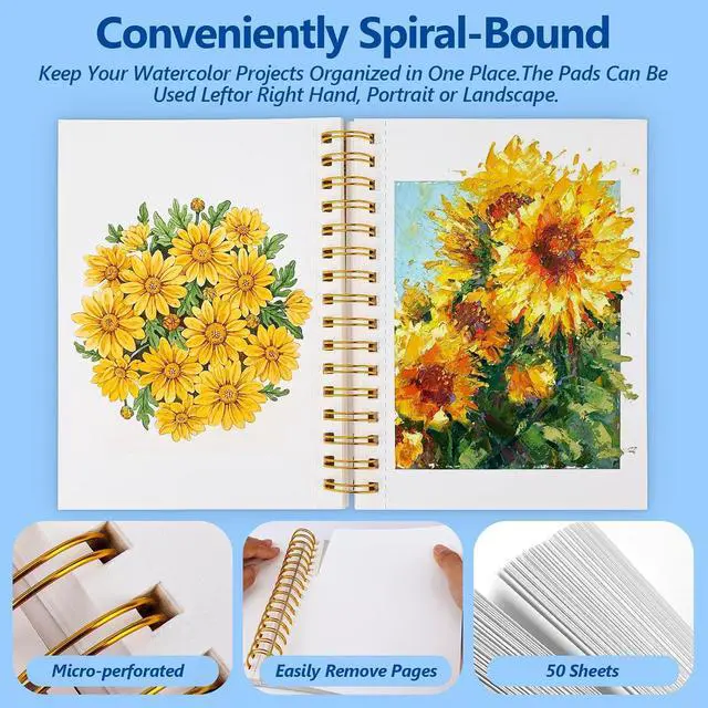 Alt view image 3 of 7 - 50 Sheets Watercolor Paper Pad,8.5"X5.5" Water Color Paper,110lb/230gsm Painting Drawing Paper Book,Cold Press Watercolor Sketchbook,Art Supplies for Adults & Students to Practice