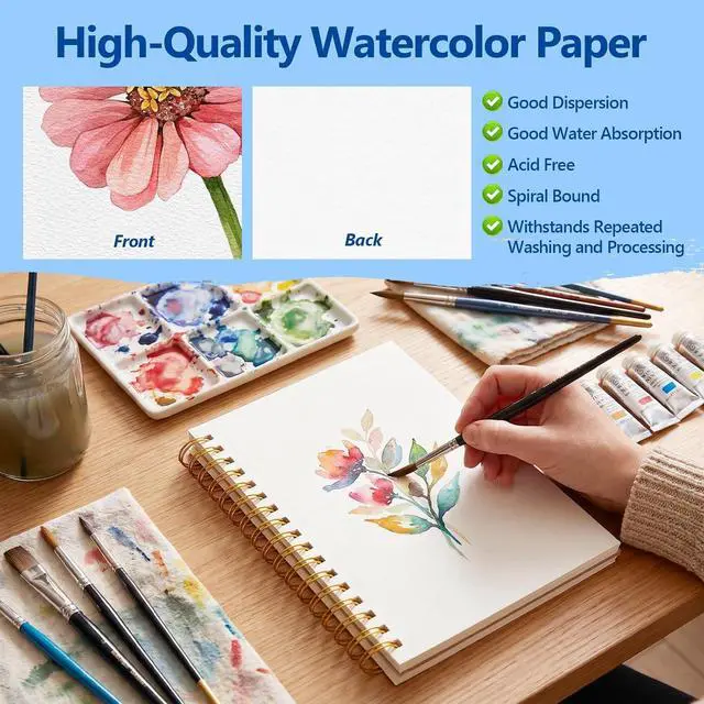Alt view image 5 of 7 - 50 Sheets Watercolor Paper Pad,8.5"X5.5" Water Color Paper,110lb/230gsm Painting Drawing Paper Book,Cold Press Watercolor Sketchbook,Art Supplies for Adults & Students to Practice
