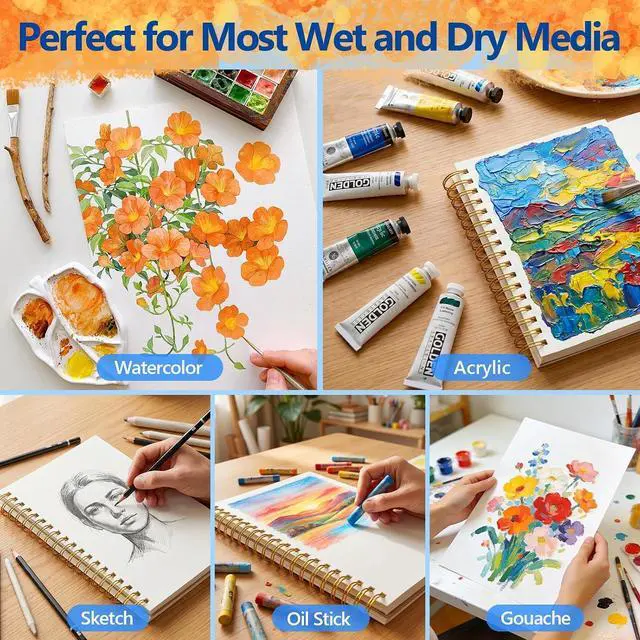 Alt view image 6 of 7 - 50 Sheets Watercolor Paper Pad,8.5"X5.5" Water Color Paper,110lb/230gsm Painting Drawing Paper Book,Cold Press Watercolor Sketchbook,Art Supplies for Adults & Students to Practice