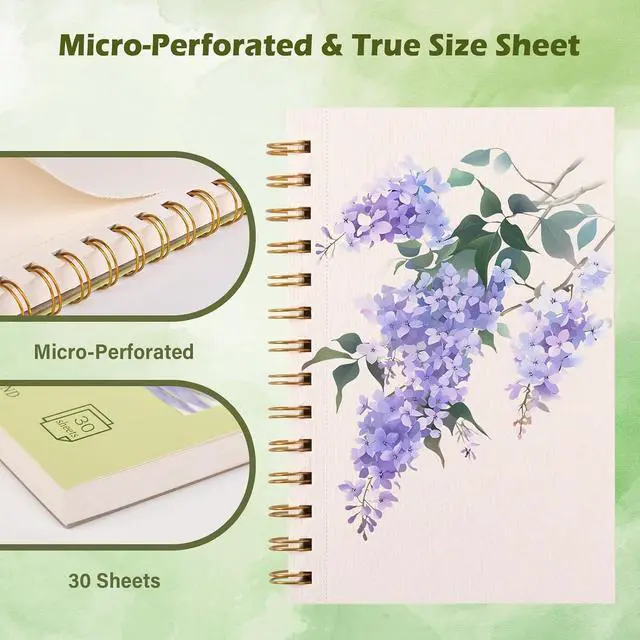 Alt view image 3 of 7 - Qlmhudaim 5x7.5in Spiral Watercolor Paper Pad, 30 Sheets | 140lb/300g acid-free paper, perforated tear pages for framing & mixed media, watercolor journal adults students travel