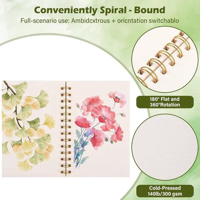 Alt view image 4 of 7 - Qlmhudaim 5x7.5in Spiral Watercolor Paper Pad, 30 Sheets | 140lb/300g acid-free paper, perforated tear pages for framing & mixed media, watercolor journal adults students travel