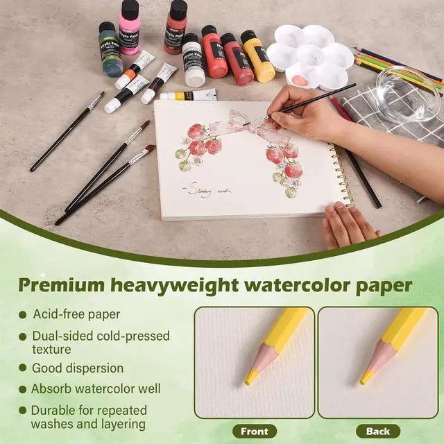 Alt view image 5 of 7 - Qlmhudaim 5x7.5in Spiral Watercolor Paper Pad, 30 Sheets | 140lb/300g acid-free paper, perforated tear pages for framing & mixed media, watercolor journal adults students travel
