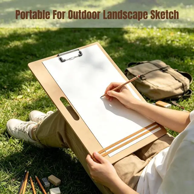 Alt view image 2 of 7 - 13"x17" Drawing Board with Clip, Rubber Bands and Carry Handle | Portable Lightweight Art Board For Sketching, Durable Watercolor Board For Artists Indoor Outdoor Use, Art Supply
