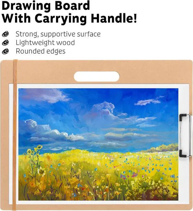 Alt view image 7 of 7 - 13"x17" Drawing Board with Clip, Rubber Bands and Carry Handle | Portable Lightweight Art Board For Sketching, Durable Watercolor Board For Artists Indoor Outdoor Use, Art Supply